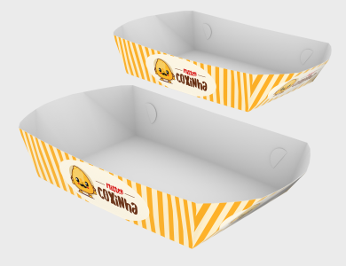 Embalagem Multiuso Bandeja Papel Alimentício 270g com Película Antigordura 19,5x13x6,5cm - Colorido Frente - 100 unid